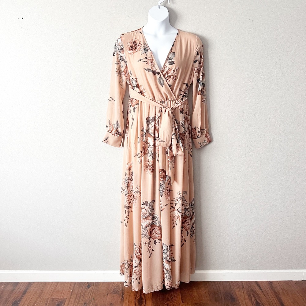 Baltic Born Peach Floral Wrap Maxi Dress